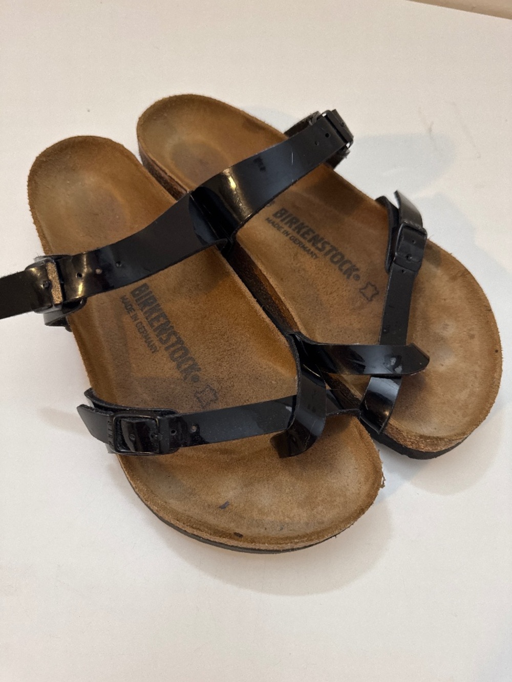 Birkenstock Mayari Womens Thongs Slides Sandals Birko Flor Patent Black Size 38